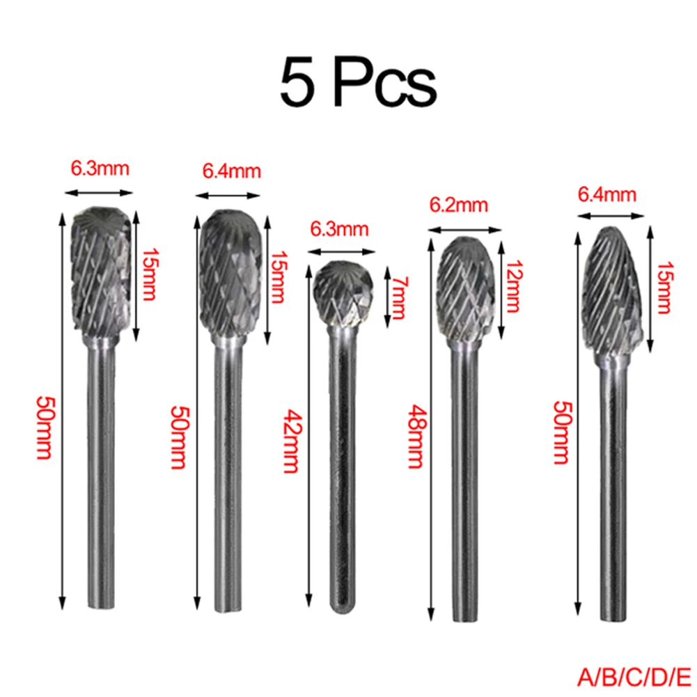 

5pcs Tungsten Carbide Milling Cutter Rotary Burrs Grinder Drill Bit CNC Engraving Bit For Metal Wood Electric Grinding