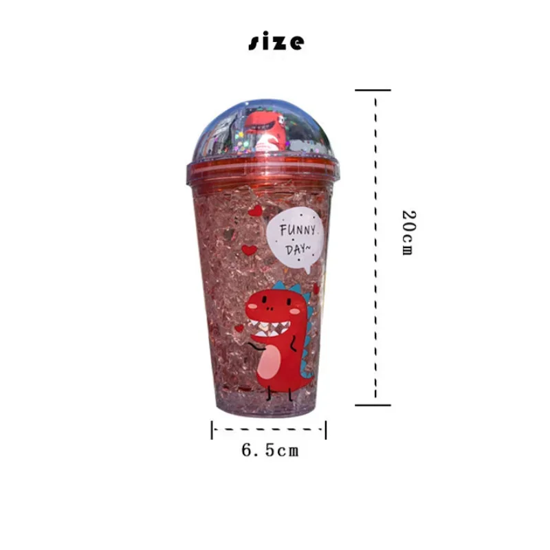 350ml Kid Plastic Cup Straw Dinosaur Doll Double Layer Refrigeration Water Bottle Gift Summer Drinkware Coffee Mug