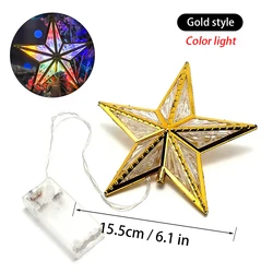 Christmas Tree Topper: LED Glowing Gold Pentagram with Colored Lights and Battery Box (Gold Rainbow)