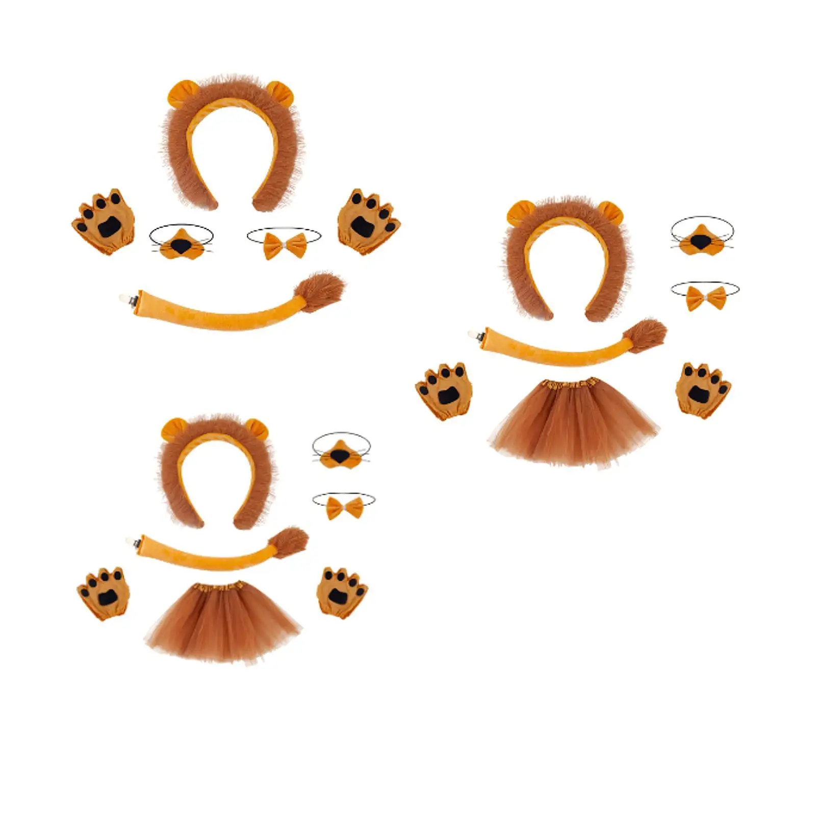 Lion Ears Noise Bow Tie Tail Palms Set Animal Costume Accessories for Carnivals Movie Props
