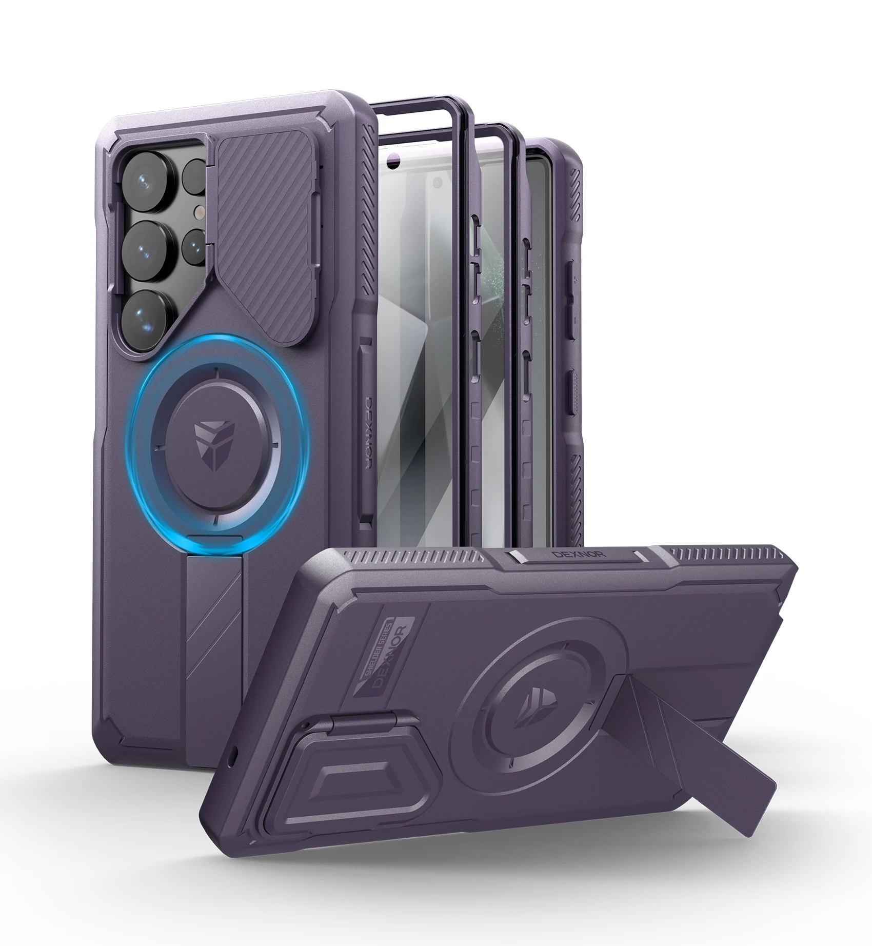 Rugged Armor Shockproof Case with Sliding Camera Cover, Screen Protector & Kickstand
