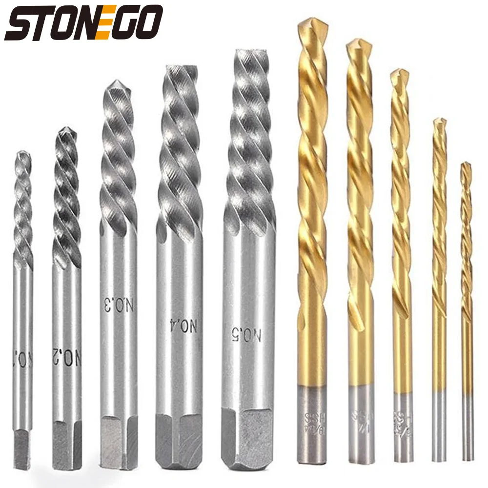 STONEGO 10Pcs Cobalt Left Hand Drill Bit & Screw Extractor Set with Metal Case - Easy Bolt & Screw Removal