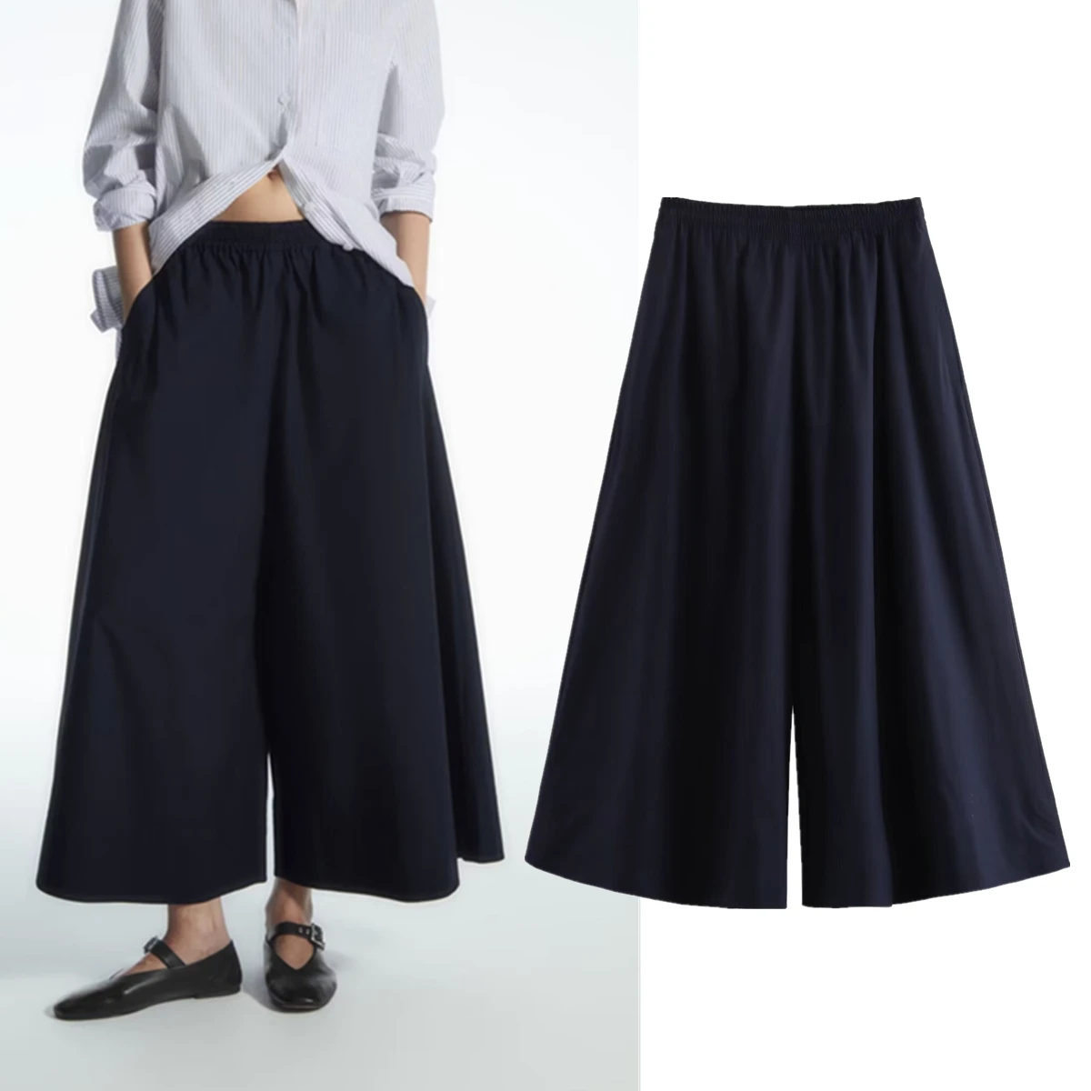 

Withered Fashion Pants Women Nordic Casual Trousers Minimalist High Waisted Wide Leg Pants Culotte Loose Ladies