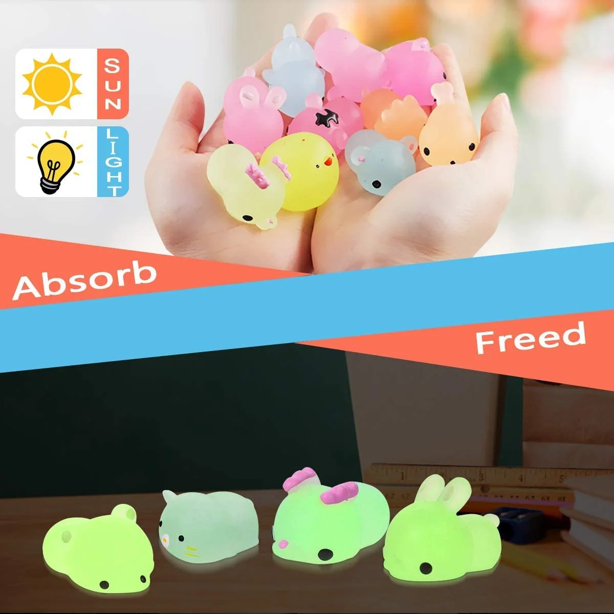 6/12/18 Pcs Luminous Mochi Squishies, Mochi Squishy Animals Stress Toys, Mini Stress Relief Toys Mochi Animals Toys Kawaii 3