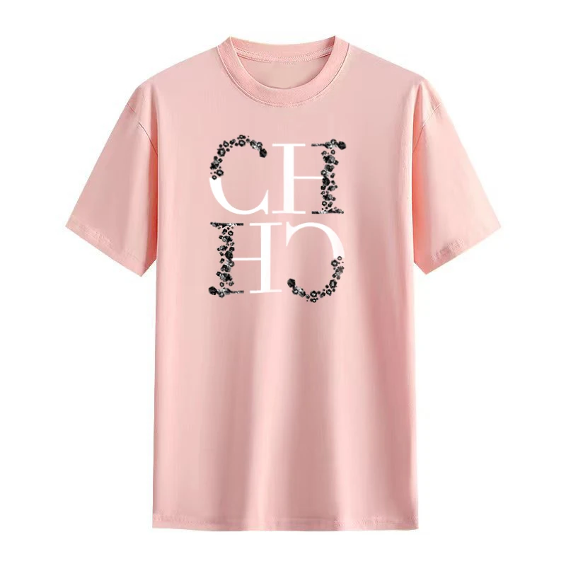 CH Letter Printed Fashionable Black T-shirt Trendy Streetwear Fashionable Men's and Women's Casual Loose Short Sleeved Top 2
