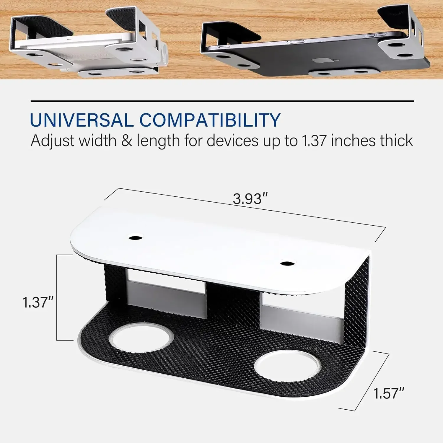 Under Desk Laptop Mount Metal Under Desk Shelf Holder for Laptop Mac Mini Macbook Keyboard with Anti-Scratch Silicone