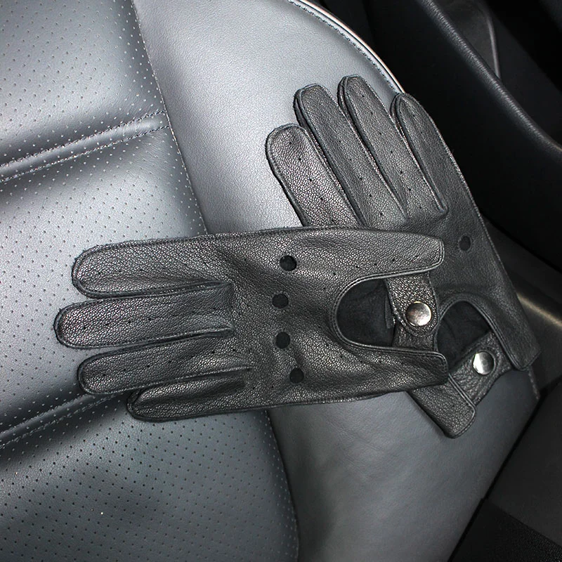 Men's Leather Deerskin Driver Gloves Single-Layer Thin Summer Autumn Outdoor Riding Full-Finger Motorcycle Gloves