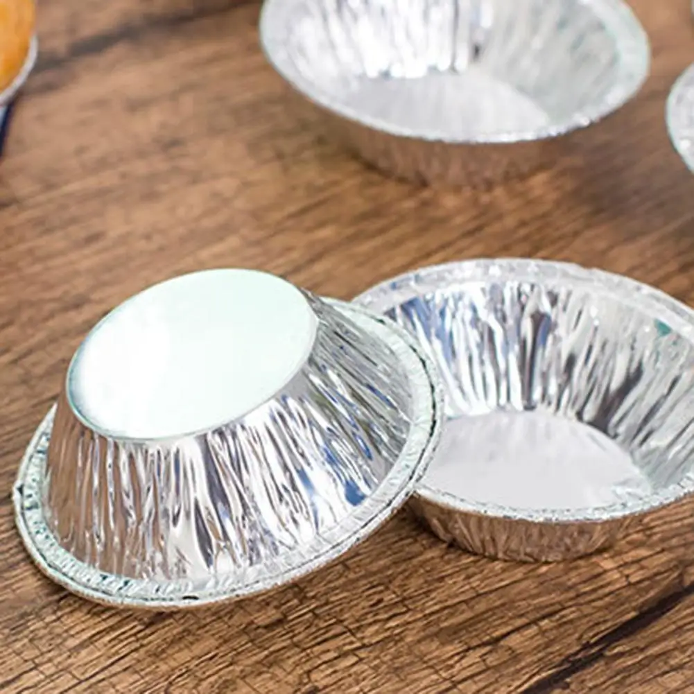 100pcs Disposable Tin Foil Egg Tart Molds Cupcake Pan Mould Disposable Tin Tart Plate Baking Round Base Set