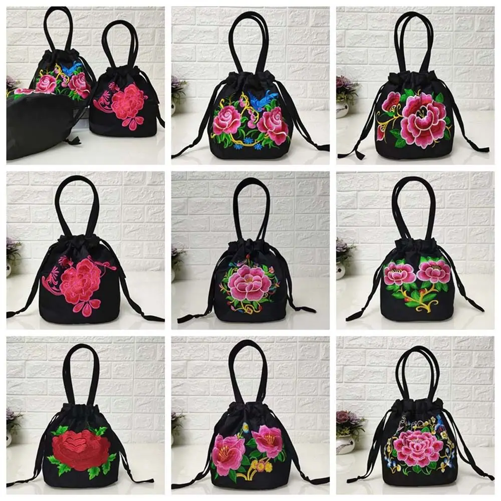 

Satin Silk Hanfu Drawstrings Bag Ethnic Style Mommy Bag Small Purse Wallet Rose Flower Bucket Bag Embroidery Flower Handbag