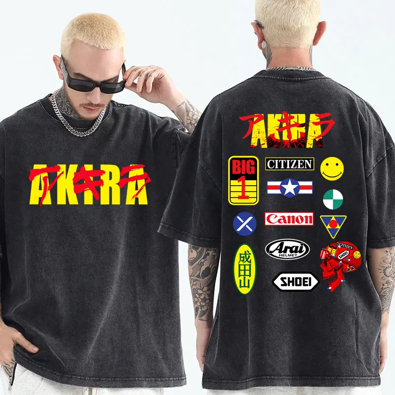 

Anime Neo Tokyo Akira Movie Science Fiction Shotaro Kaneda Washed T Shirt Men Cotton Distressed Retro Black T-shirt Streetwear