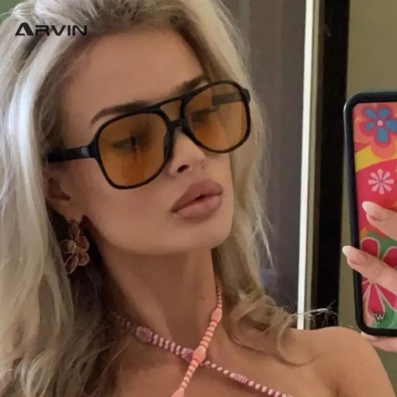 

2022 Retro Pilot Sunglasses Women Men's Oversized Sun Glasses Male Eyeglasses Yellow Lens Driving Shades Lentes De Sol Mujer