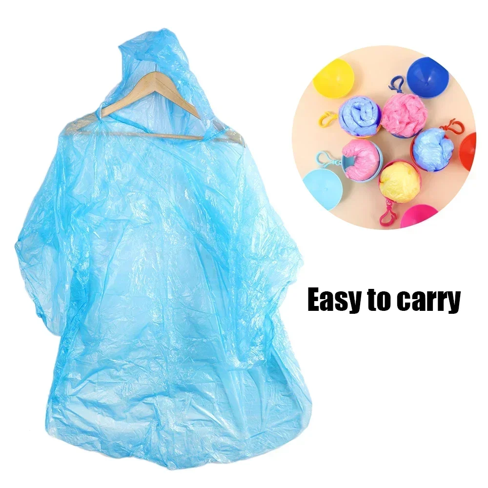 1/2/3PCS Portable Mini Raincoats Ball for Adults Kids Disposable Rain Ponchos Rainwear Cloak Rain Gear Keyring Ball with Hook