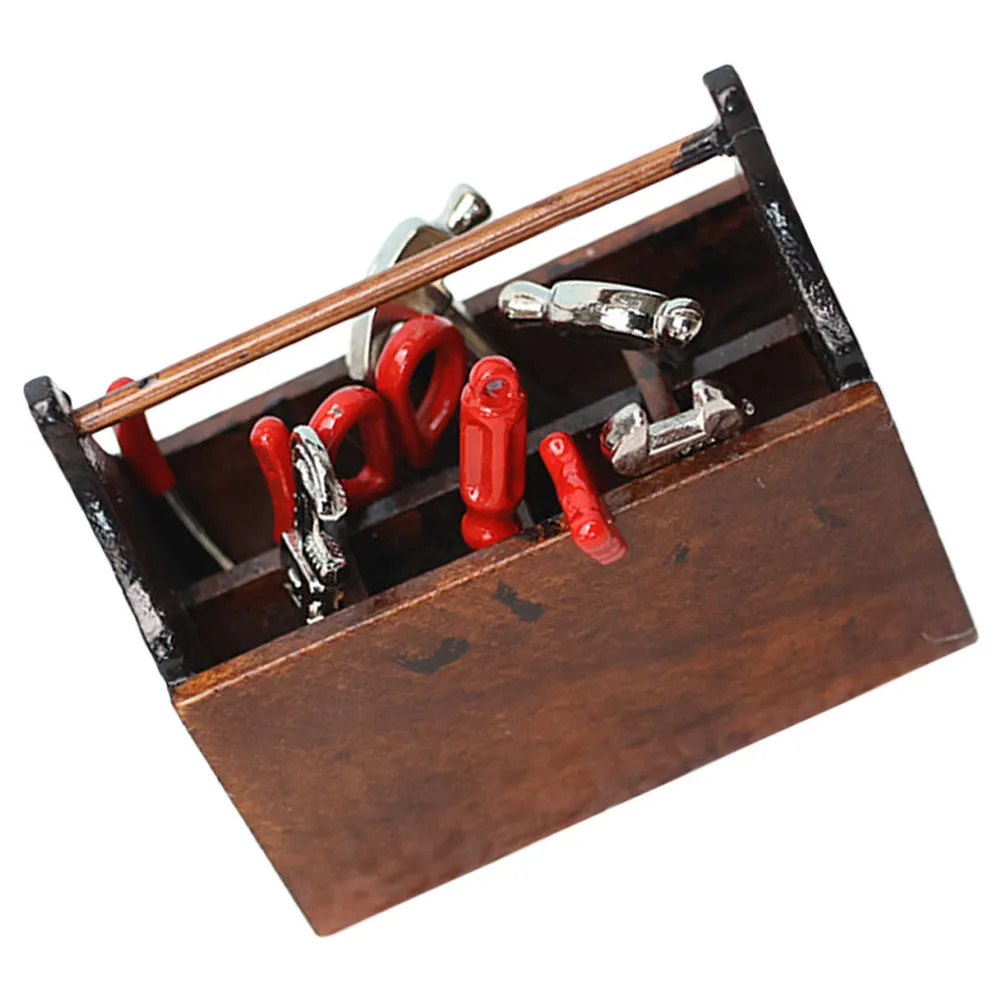 1세트 1:12 스케일 미니 공구 상자 세트 현실적인 미니어처 수리 도구 놀이용 액세서리 인형 집 장식