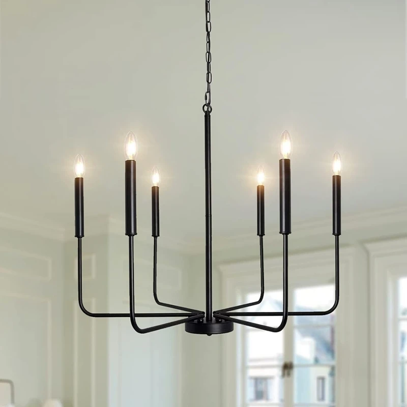 Lampadario A Sospensione Retrò 6 Luci In Ferro – Stile Rustico, Altezza Regolabile, Attacco E14 (Senza Lampadine), Ottone