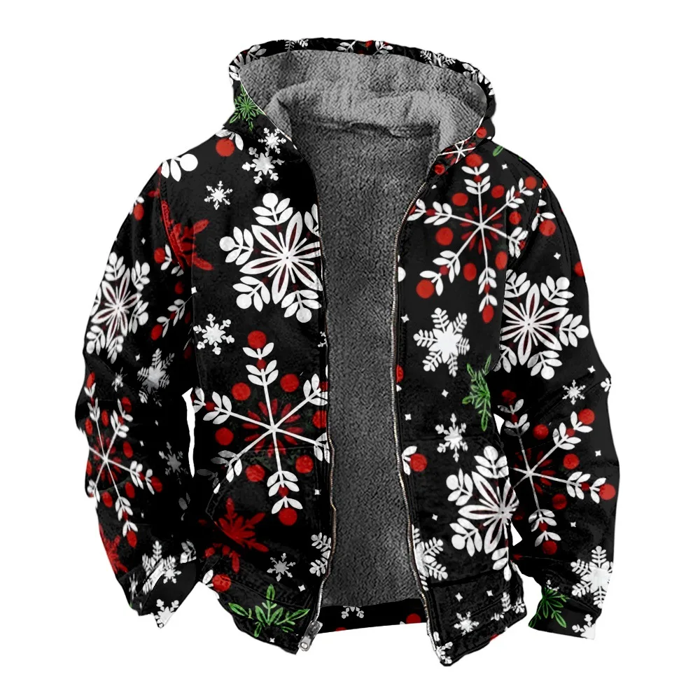 New Christmas Cotton Coat Hooded Sweater Casual Print Long Sleeve Zipper Sweater Thick Cotton Coat Winter a07