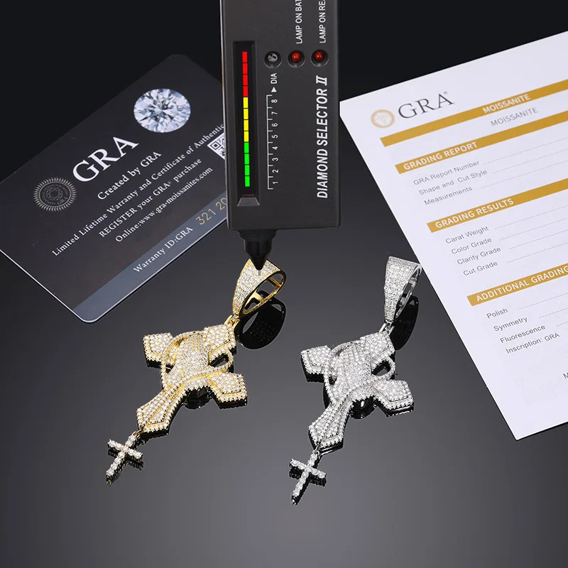 

Moissanite S925 Sterling Silver Bling Ice Out The Praying Hands Cross Pendants Necklace for Men HIP Hop luxurious Rapper Jewelry