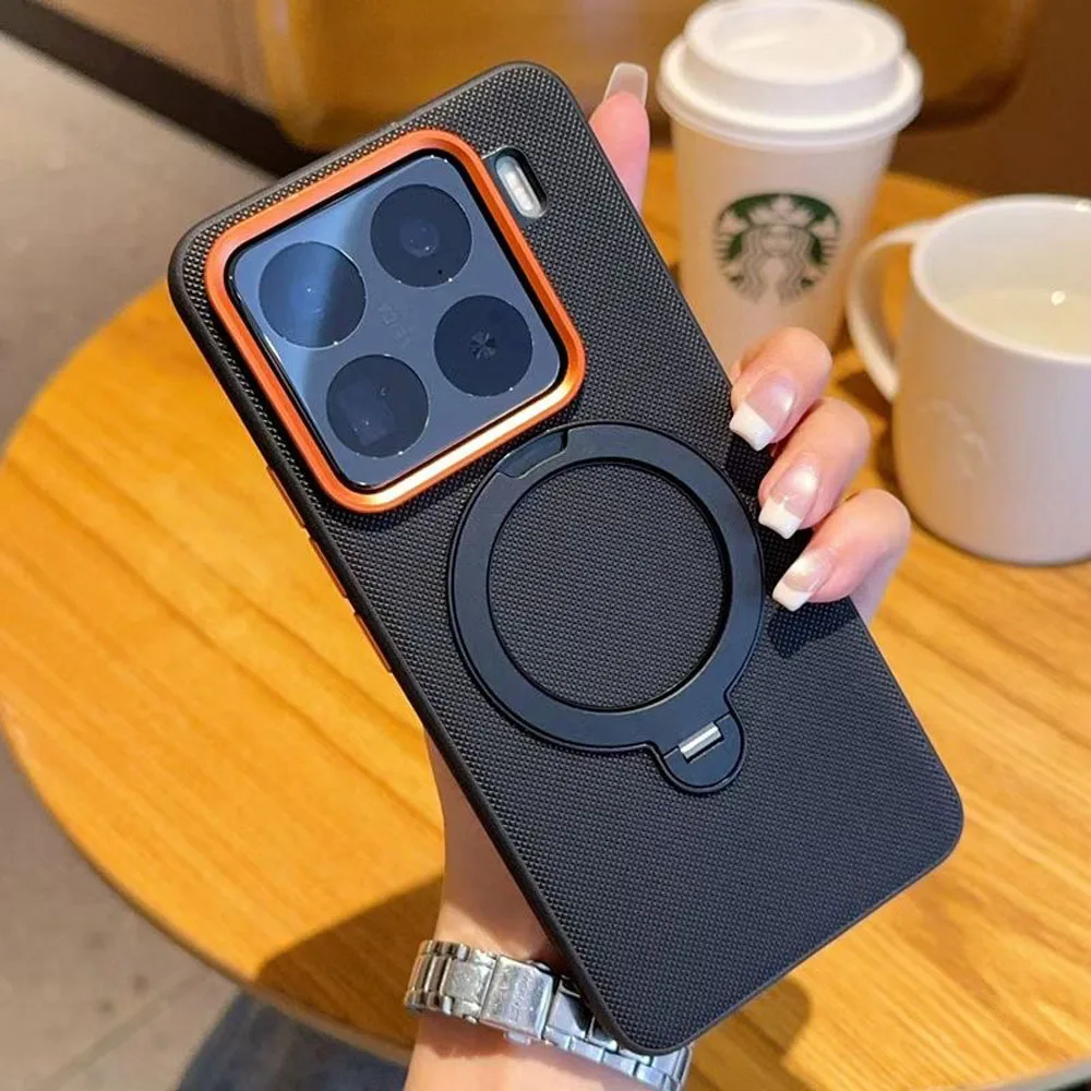Solid Color Magnetic Holder Case with 360° Rotatable Stand and Alloy Lens Protection - Shockproof Cover