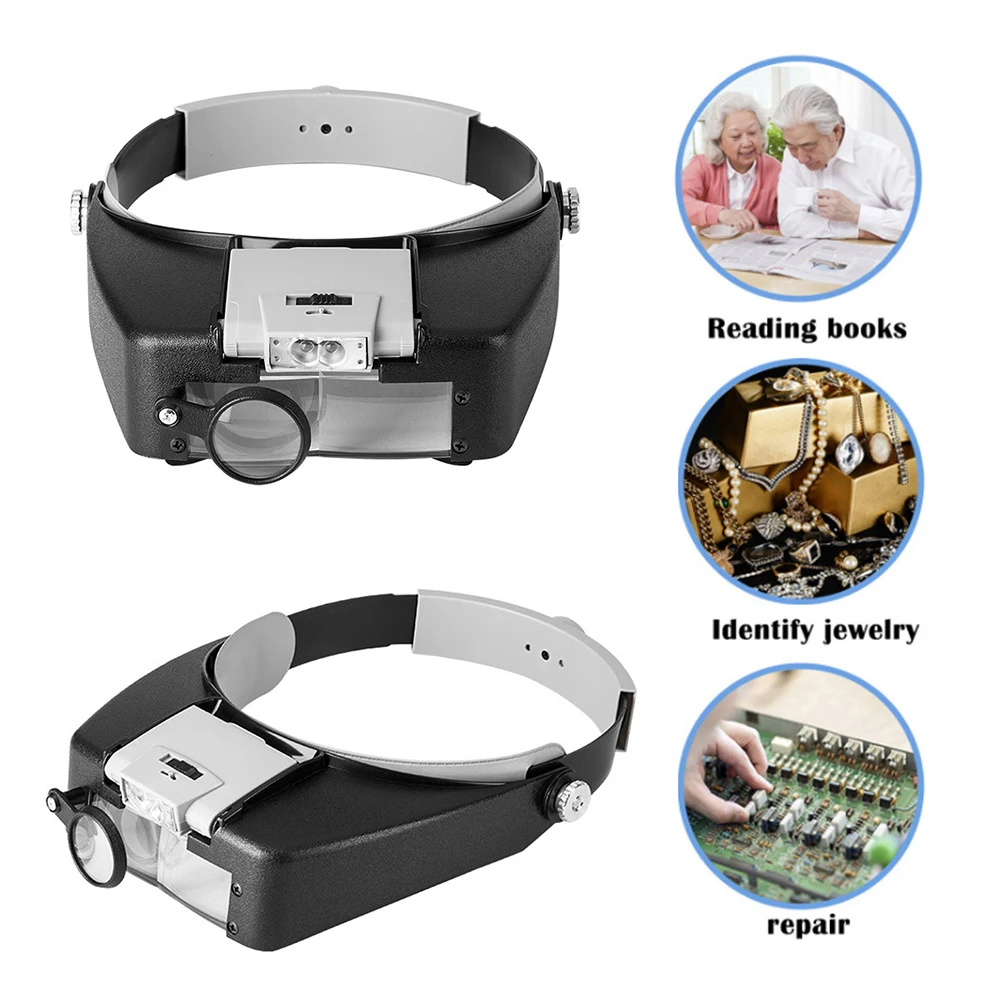 10X Headband LED Magnifying Glasses Illuminated Adjustable Head Loupe Reading