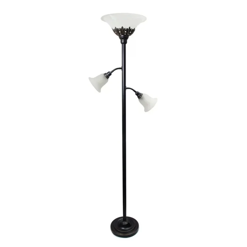 

Elegant Designs 3 Light Floor Lamp with White Scalloped Glass Shades, Restoration Bronze and White