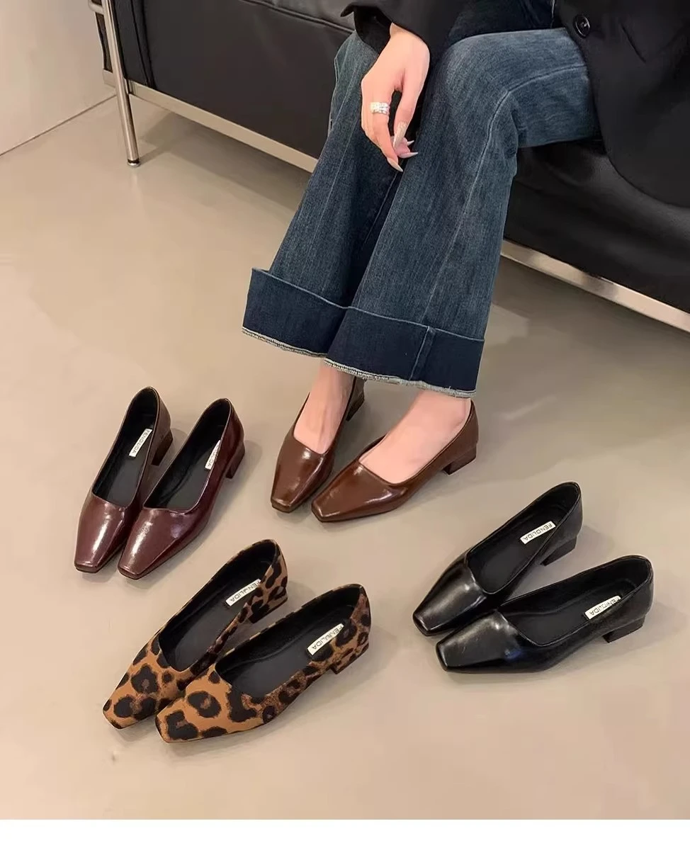 새로운 패션 하이힐 여성용 스퀘어 토 슈즈 우아한 로우힐 편안한 여성용 신발 Zapatillas Mujer