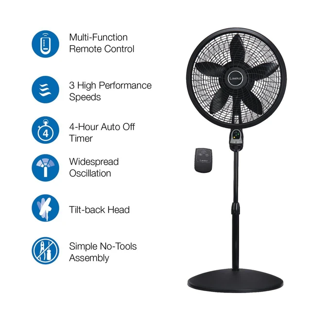 Lasko 18 3-Speed Oscillating Cyclone Pedestal Fan with Remote and Timer,  1843, Black - AliExpress