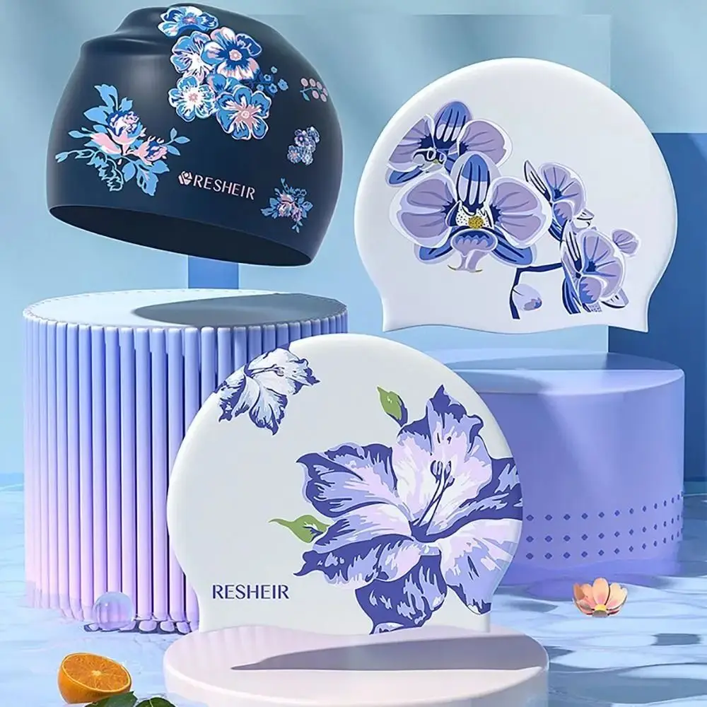 Lightweight Silicone Swimming Cap Waterproof Elastic Diving Cap Protect Ears Flower Pattern Bathing Cap Swim Pool 2