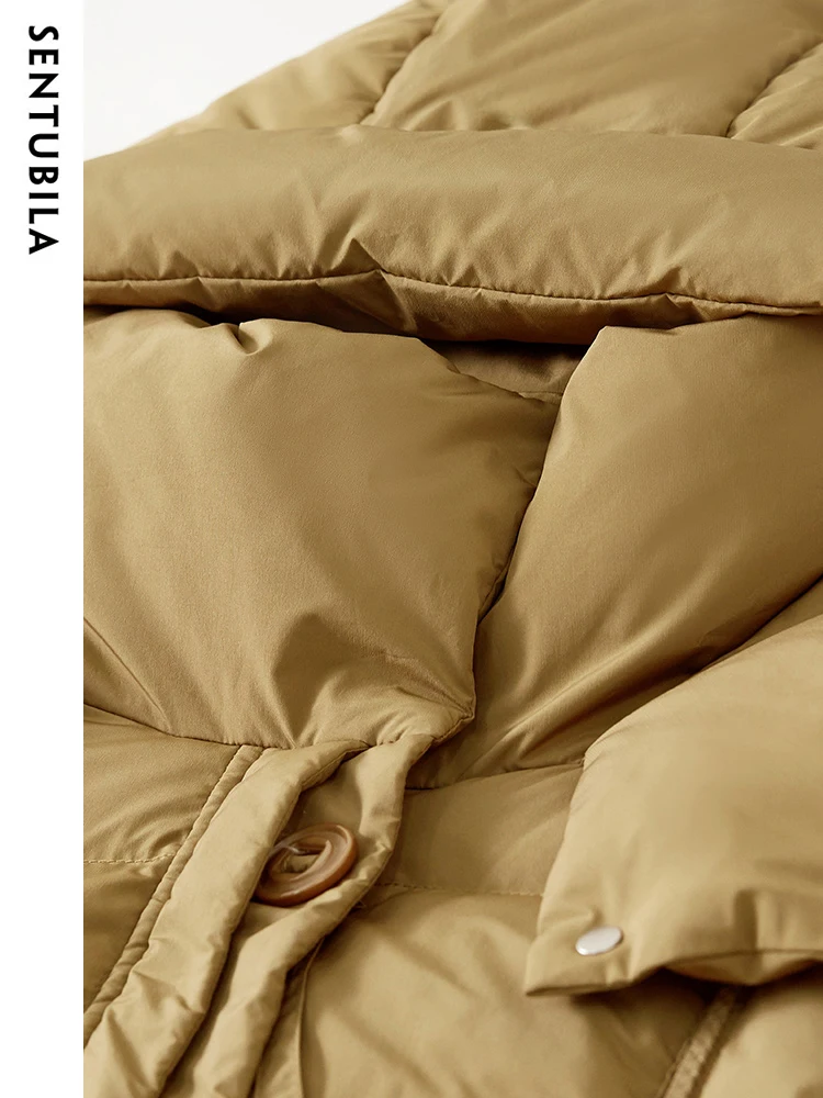 SENTUBILA Women's 2023 Winter Fashion Hooded Long Down Jacket 90% White Duck Down Coat Office Lady Loose Warm Outwear W34Y49569