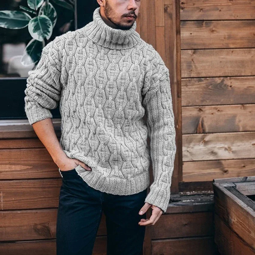 

Sweater Men Autumn Winter Fashion Casual Men Solid Color Turtleneck Thick Loose-fitting Warm Long Sleeve Men's Sweaters Clothing