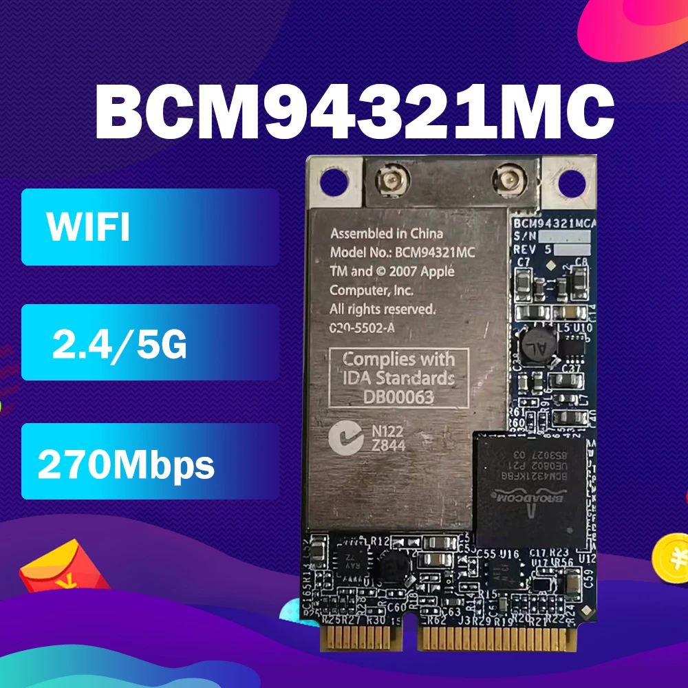 BroadCom BCM94321MC BCM4321 BCM94321 Mini PCI-e WLAN Wifi Wireless Card for MACBOOK PRO A1181 A1260 A1226 A1150 A1151 wireless adapter card