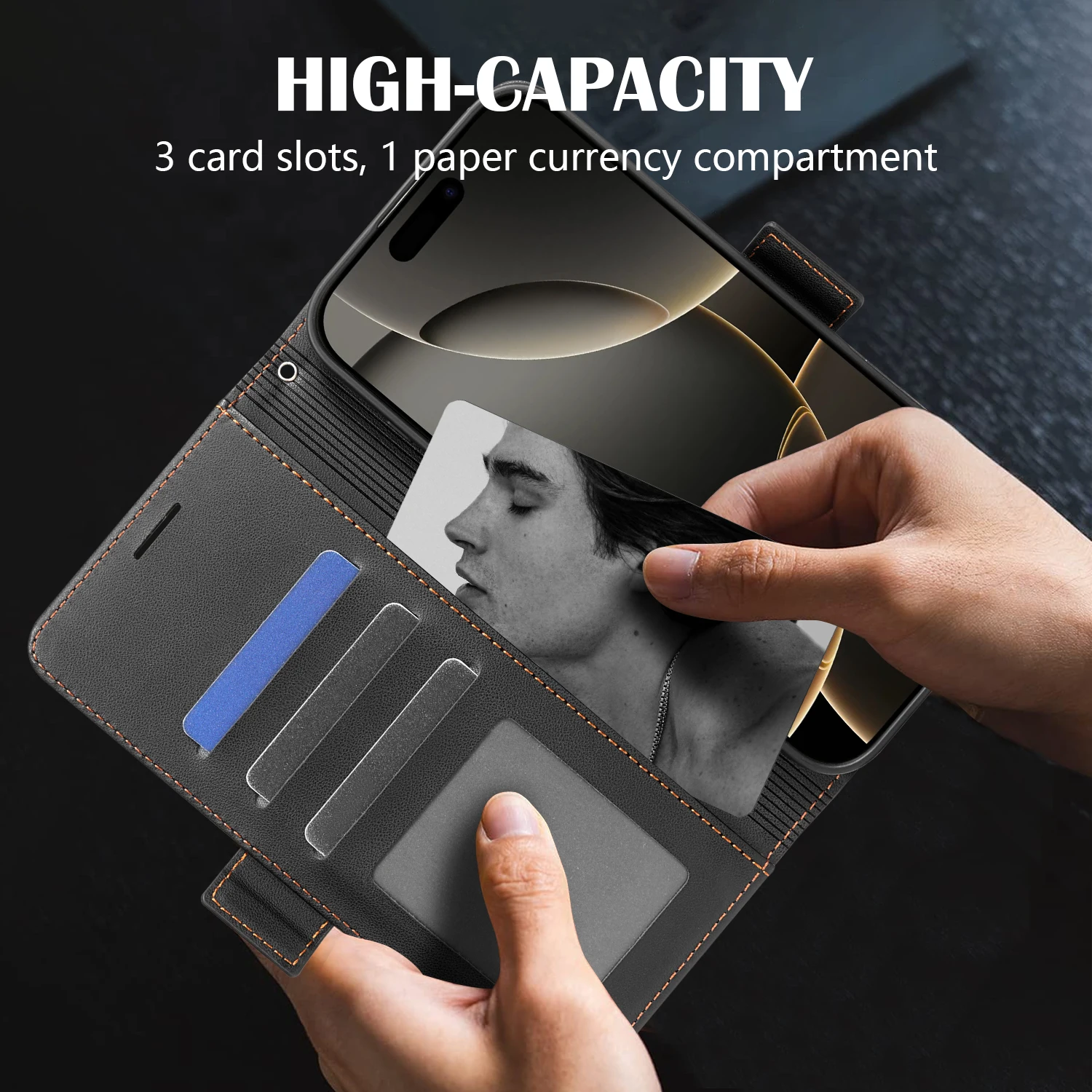 Magnetic Flip Leather Wallet Case with Card Slot & Kickstand - Shockproof Cover