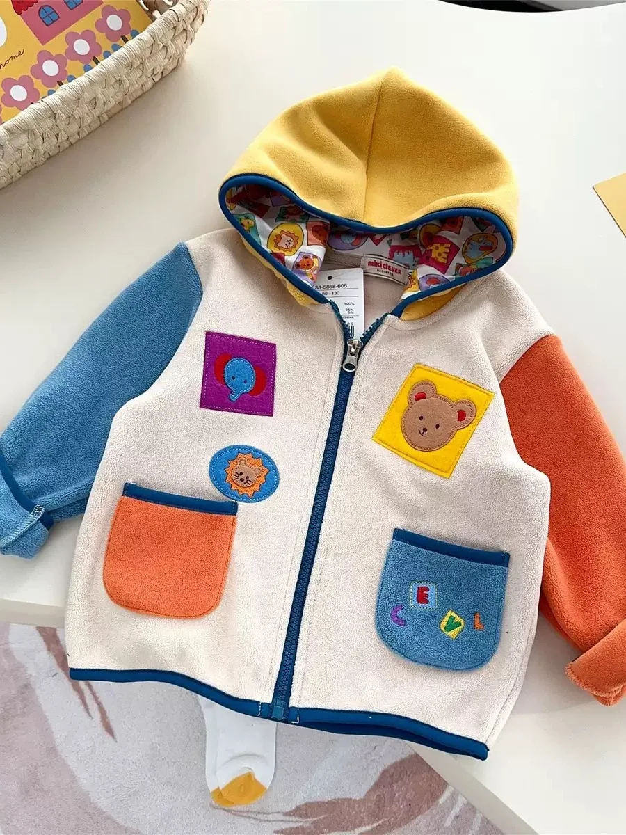 Miki25 가을 겨울 어린이를위한 후드 코튼 자켓 소년 소녀 따뜻한 양털 안감 코트 귀여운 아동 의류 유행 어린이 복장