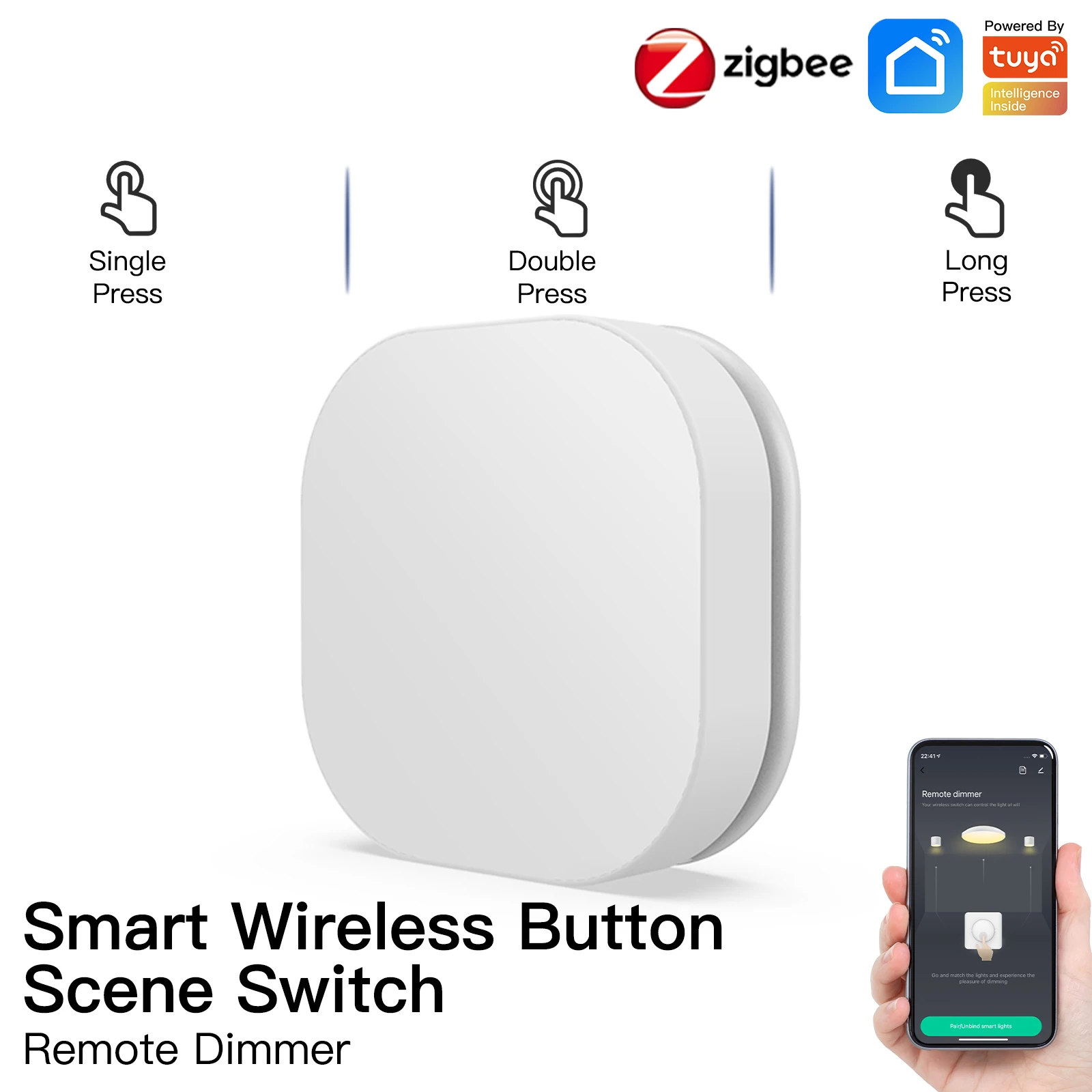 

Tuya ZigBee Smart Button Switch Wireless Remote One Key Control Scene Switch Button For ZigBee Dimmer Lamp