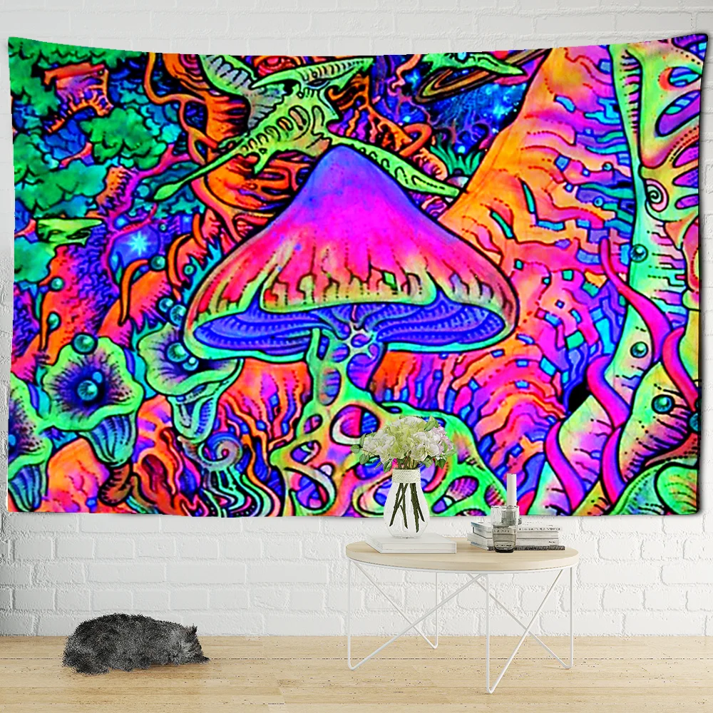 

Fluorescent Mushroom Castle Tapestry Wall Hanging Artistic Polyester Fabric Wall Cloth Tapestries Psychedelic Hippie Art Home