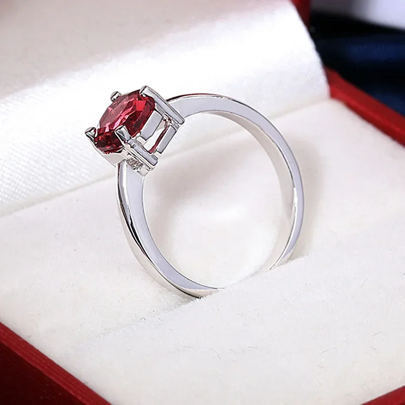 Silver Rings Silver Ring Wedding Rings Gemstone Ring Red Ruby Oval Egg Shape Gemstone Sterling 925 Silver Wedding Rings for Women Bridal Fine Jewelry Engagement