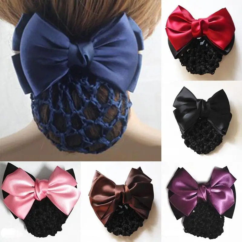 Women's Hair Clip with Cover Net Bun Bow Barrette Snood Hairnet Accessories 