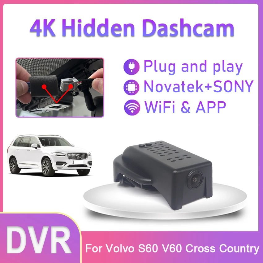 

Plug and play Car DVR WIFI Video Recorder Dash Cam Camera For Volvo S60 V60 Cross Country 2018 2019 2020 2021 High Quality 2160P