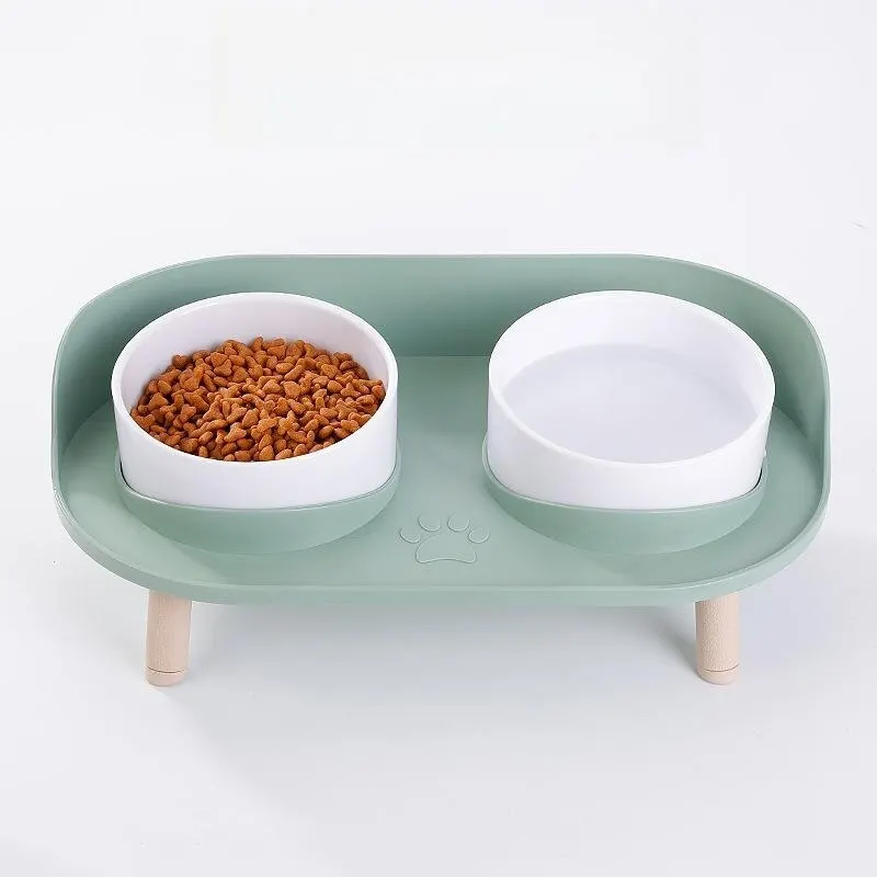ABS Plastic Double pet food bowls Water Food Bowls Prevent Knocks Over & Protect Cervical Spine For Small Large Cats Dogs