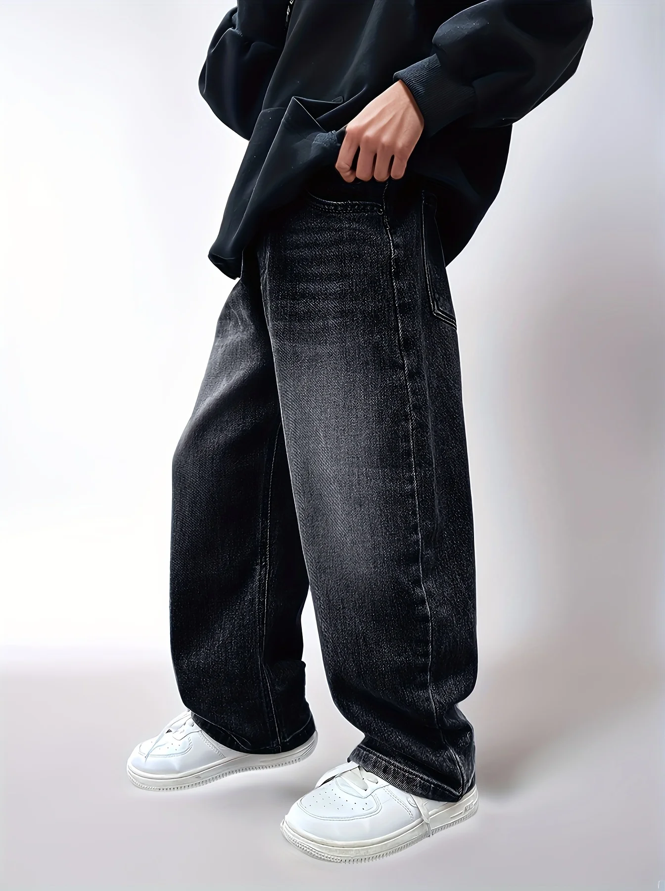 Boy's jeans, boy's all-season loose trendy jeans, street casual hip-hop pants, festival-style pants.Full elastic waistband - 2