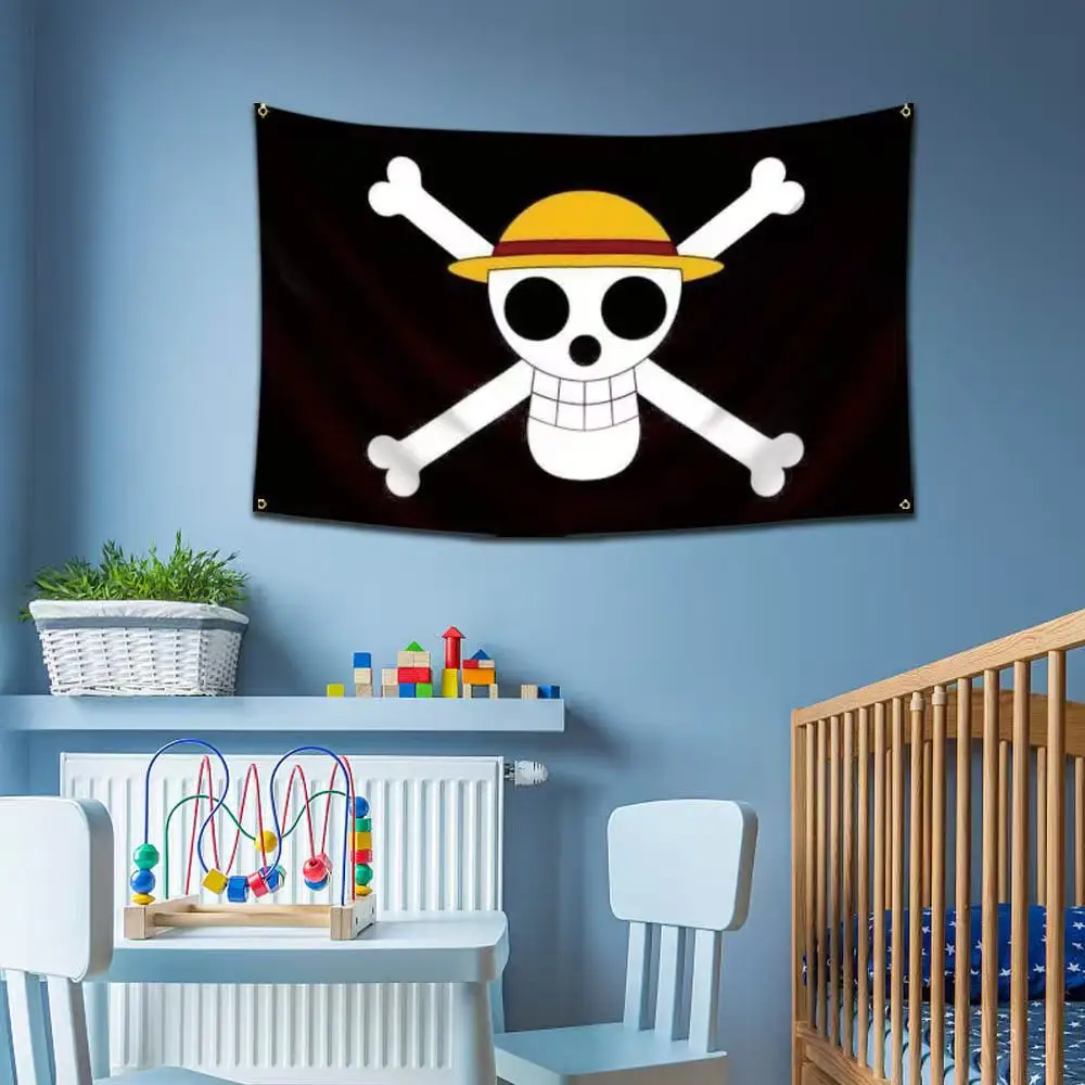One Piece 90x150cm Piraten-Schädel-Flagge, Zuhause, Schlafzimmer, Wanddekoration, Banner, Malerei, Ruffy-Strohhut, Piraten-Flagge, Spielzeug als Geschenk