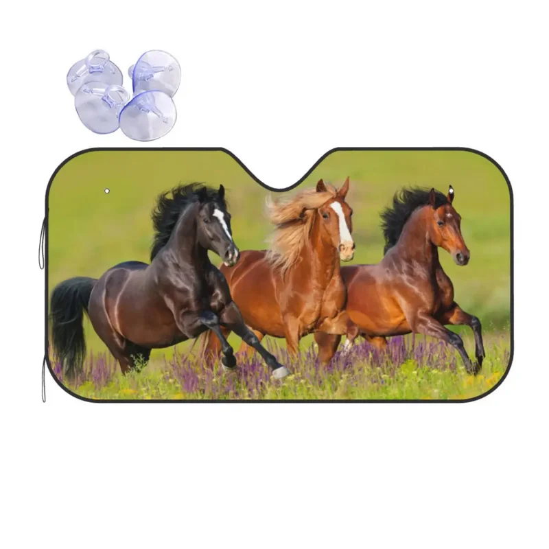 Cavallo Running Flower Lawn Parabrezza Galoppo Animal Lovers Funny Cover Front Block Window 70X130Cm Parasole Visiera