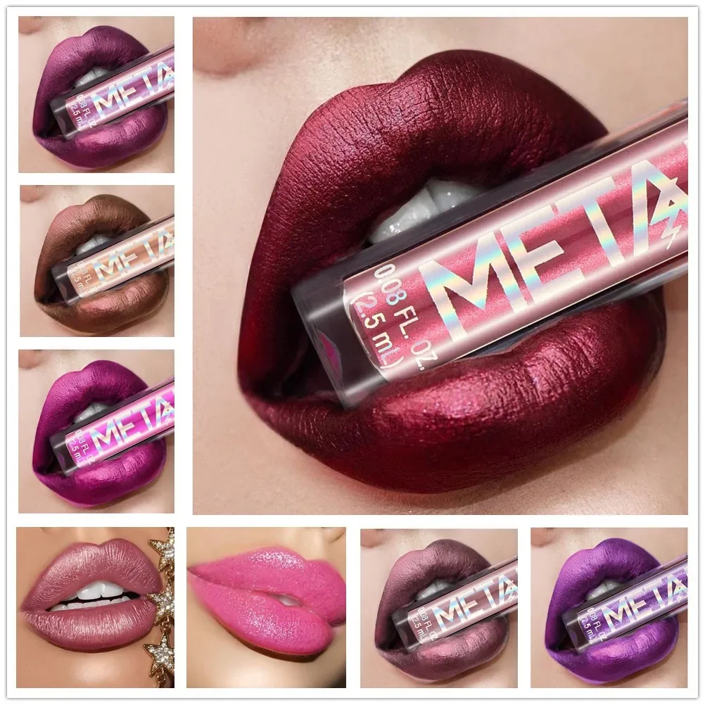 Metallic Liquid Lipstick Lip Gloss Non-sticky Cup Longlasting Waterproof Pearlescent Makeups 12 ENGBO