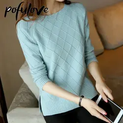 Sweater Women Fall Winter Knitted Sweater Cropped Sweater Korean Fashion 2023 Pullover Sweaters Plaid Clothes Solid Loose Tops