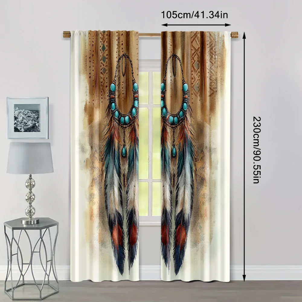 2pcs, Curtain Popular 2D print Feather Art Polyester Easy Install (without rod) Outdoor Decorations Use for Bedroom, Living 4