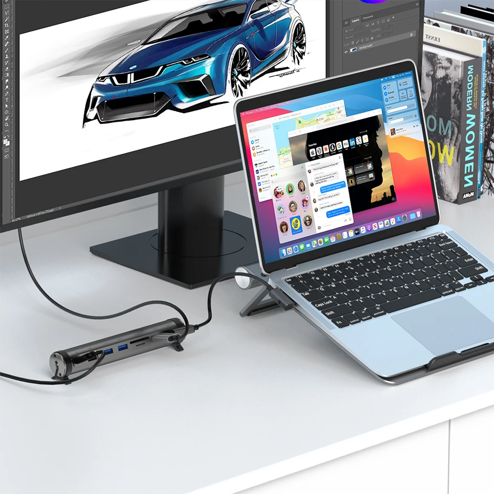 Estação de Ancoragem Wiwu-usb-c para Macbook Suporte Universal para Laptop Hub Porta tipo c Pd100w em 1 - Imagem 3