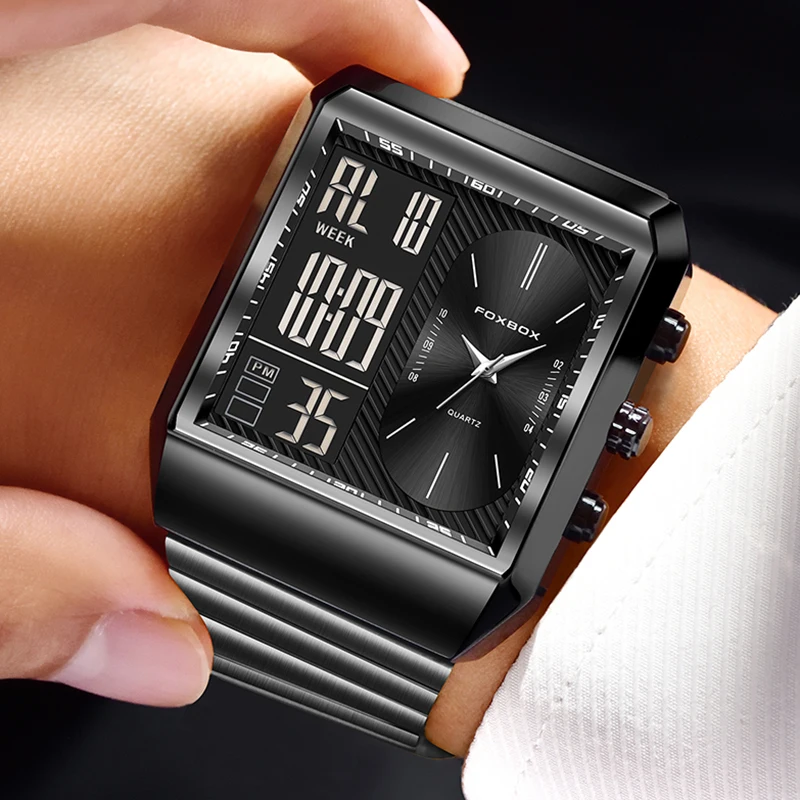 FOXBOX Military Watch For Men Top Brand Luxury Square Digital Watch Men Fashion Sports Waterproof Men's Quartz Wristwatches