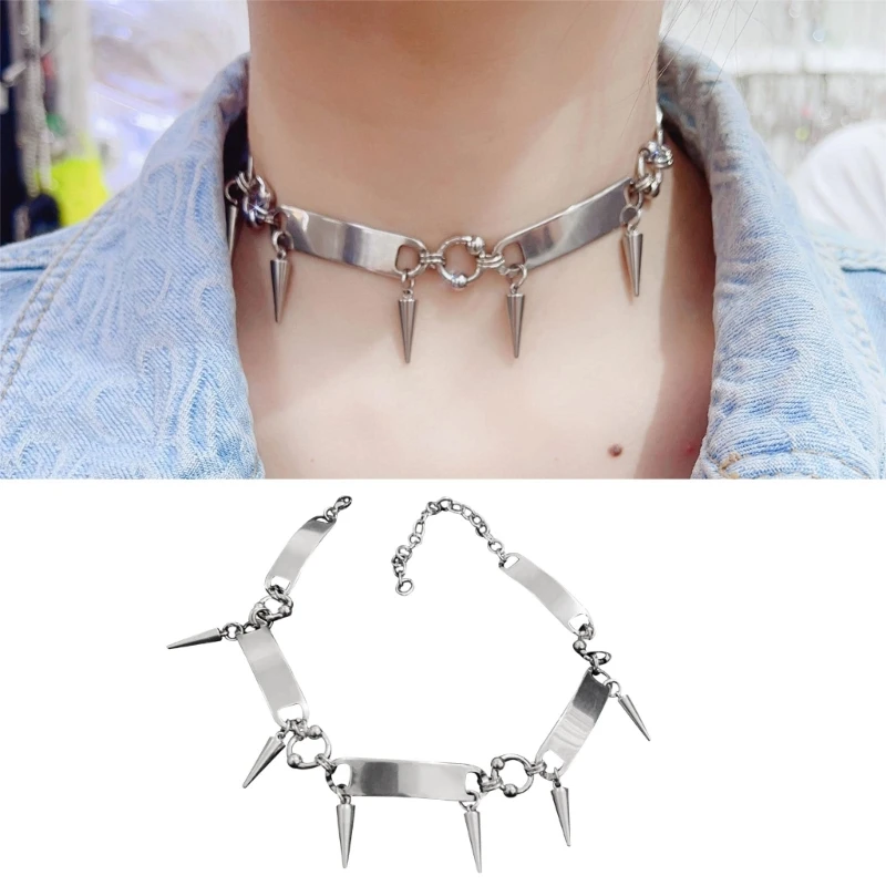 Trendy Hip Hop Rivet Necklace Gothic Choker Chain with Spikes, Adjsutable Neckchain Fashion Jewelry Pieces for Women
