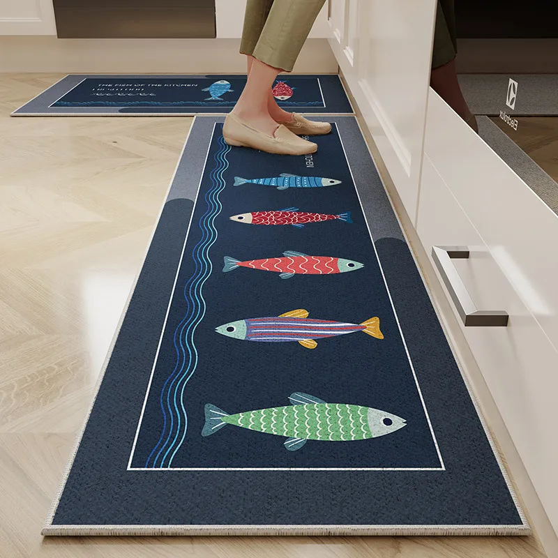 VIKAMA 1/2 Piece Kitchen Floor Mat Strip Cut Crystal Velvet Floor Mat Dirt Resistant Non-Slip Foot floor mat