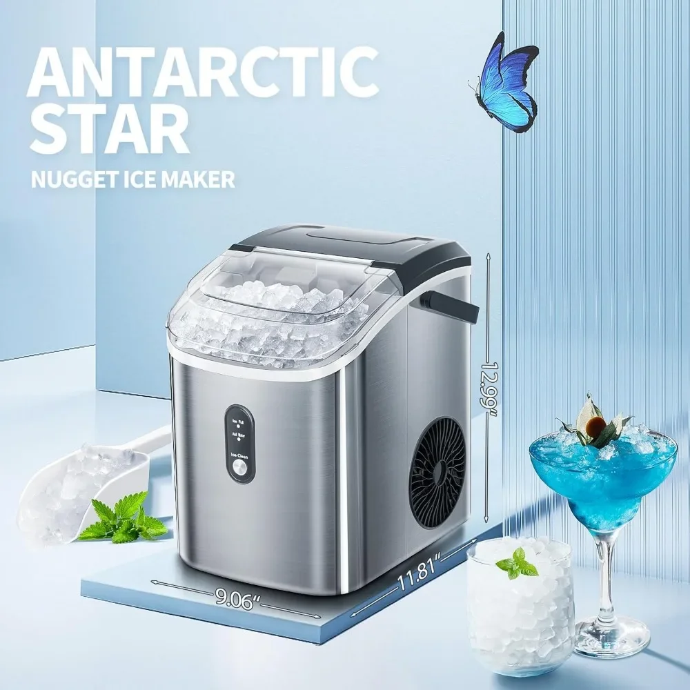 Chewable Ice, 34Lbs/24H, Pebble Portable Ice Machine with Ice Scoop, Self-Cleaning, One-Cl
