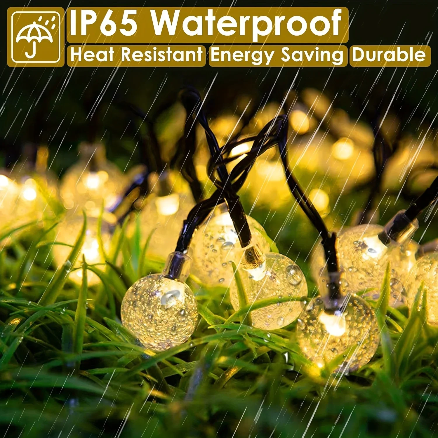 Waterproof Solar Crystal Ball String Lights 20/30/50/100 LEDs 8 Modes for Outdoor Garden Wedding Christmas Party Decoration