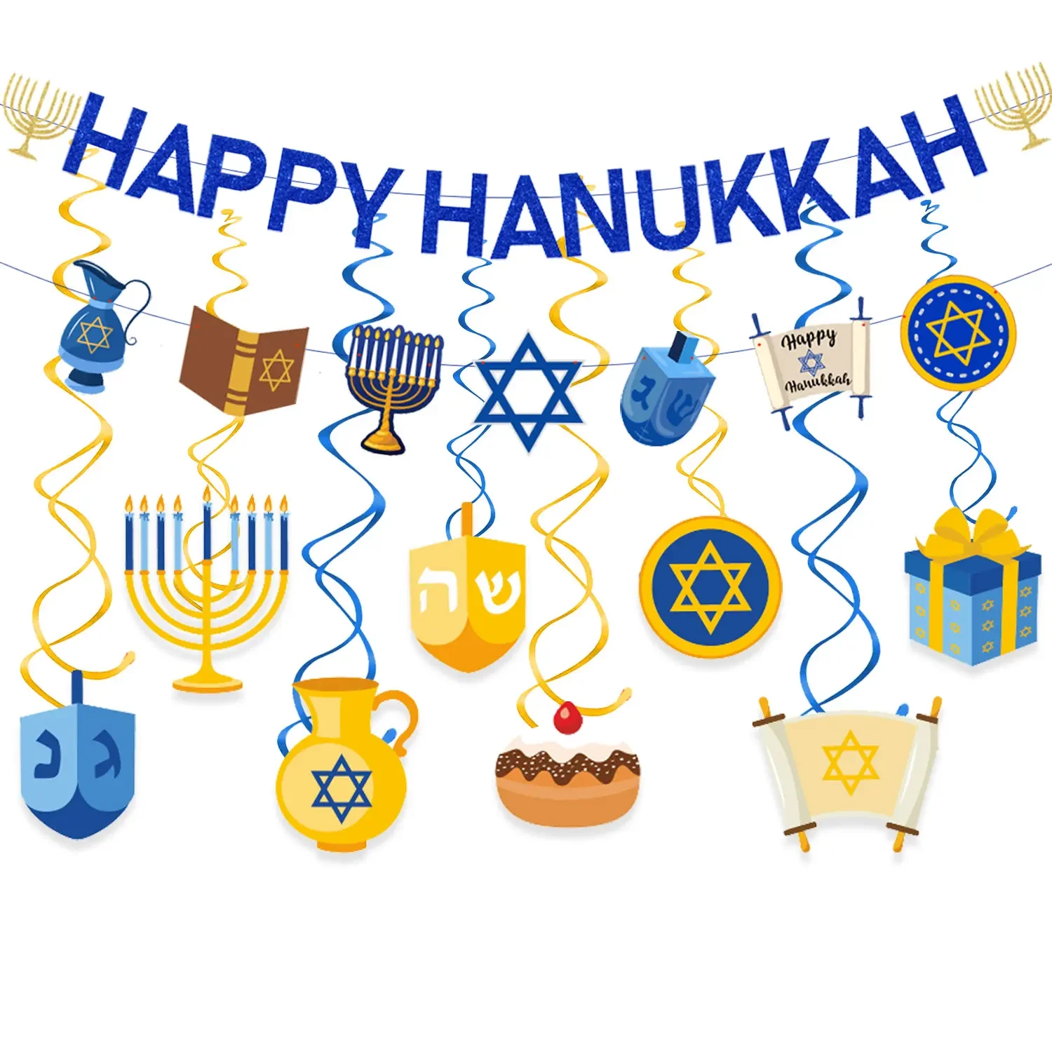 

Счастливая декорация hanukka вечерние, висячая подвесная потолочная гирлянда, спиральная баннерная гирлянда для еврейских праздников, товары для улицы и помещений